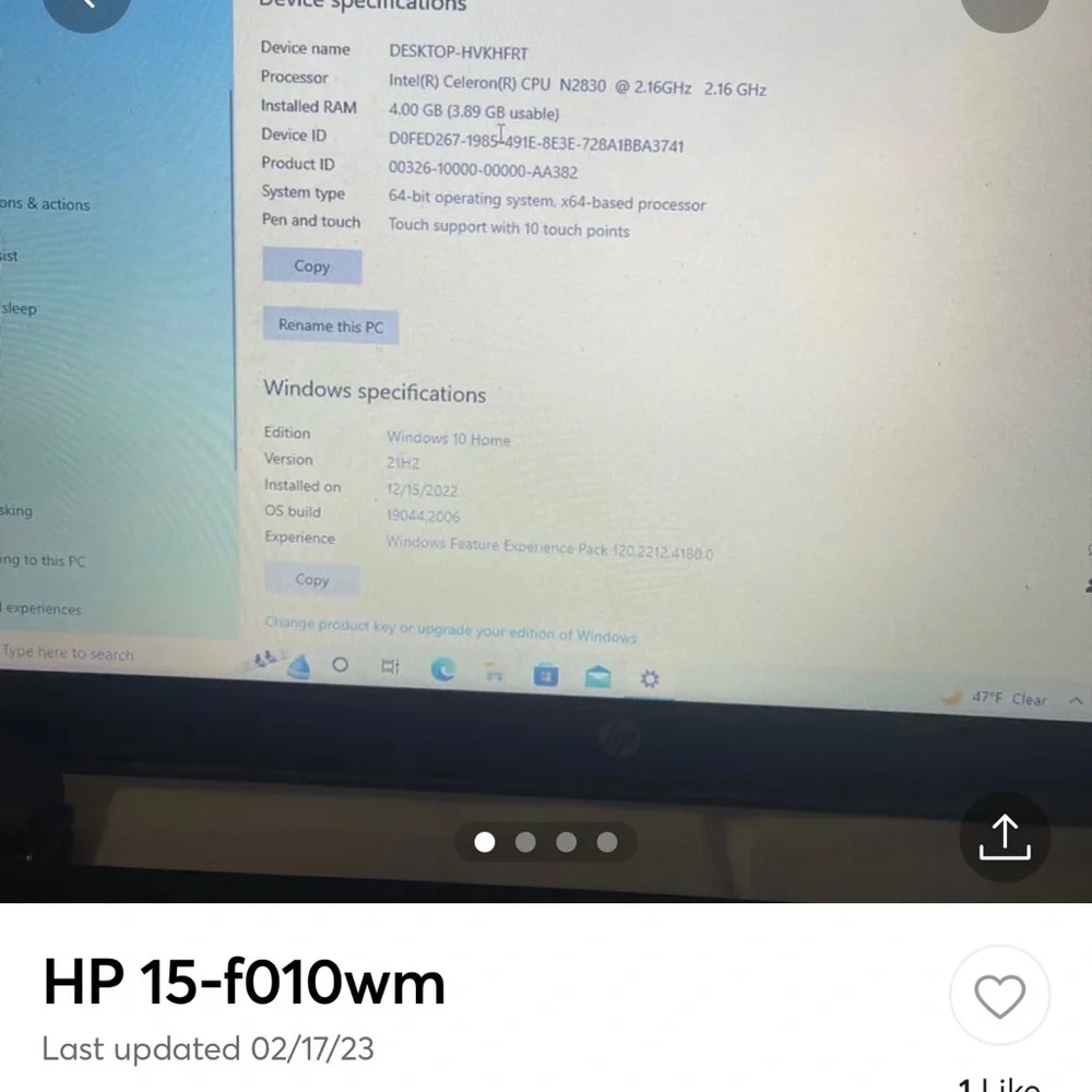 HP 15-F010 wm Notebook PC